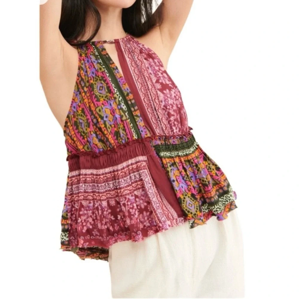 Free People Billini Patchwork Halter Top - Pink and Purple